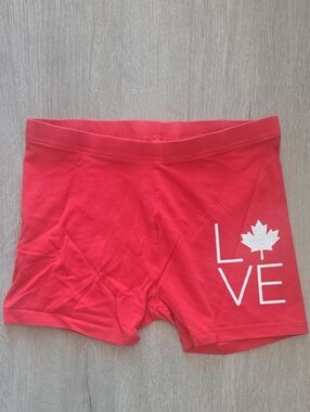 Joe Fresh Red Kids Shorts with White Leaf LOVE Graphic